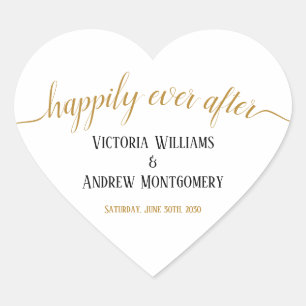 Sticker Cœur Mariage Moderne à l'encre dorée Happily Ever After