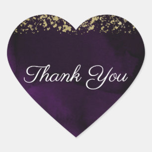 Sticker Cœur Mariage Moderne Aquarelle Violet Royal Doré Atmosp