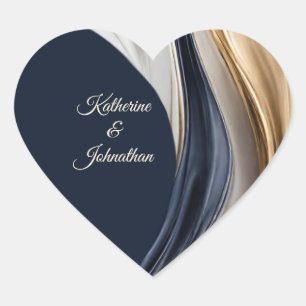 Sticker Cœur Mariage moderne - Bleu blanc et or