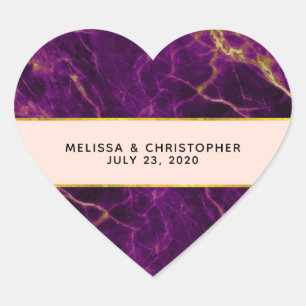 Sticker Cœur Mariage moderne violet et or marbre Abstrait