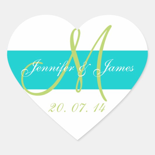 Sticker Cœur Mariage Monogramme turquoise, vert (Devant)