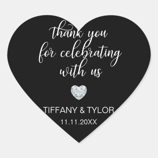 Sticker Cœur Mariage noir & blanc classique customisé Diamant (Devant)