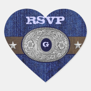 Sticker Cœur Mariage occidental Denim Heart RSVP Enveloppe Seal