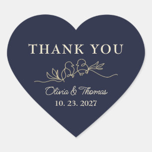 Sticker Cœur Mariage Oiseaux de l'Amour Bleu Nuit Or Remercieme