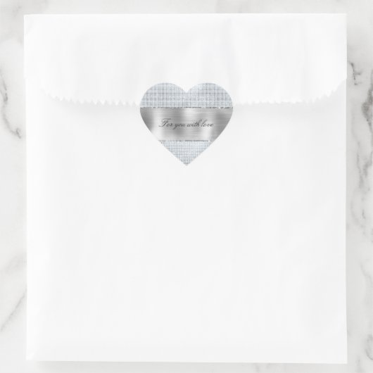 Sticker Cœur Mariage Pailleté Argenté Glamour (Sac)