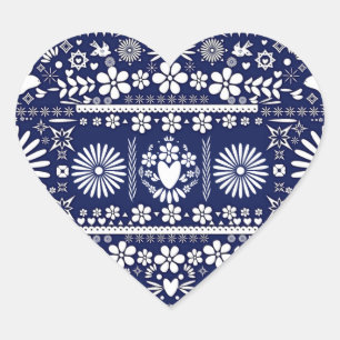 Sticker Cœur Mariage Papier Bleu Blanc Picado Mexicain