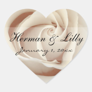 Sticker Cœur Mariage personnalisé de rose blanc de crème glacée