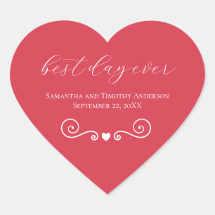 Sticker Cœur Mariage Personnalisé Rouge Blanc Meilleur Jour