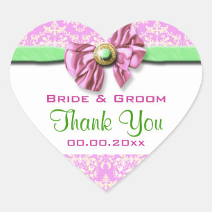 Sticker Cœur Mariage rose blanc vert merci