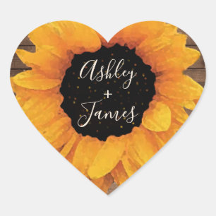 Sticker Cœur Mariage rustique de tournesol radiant Noms Monogra