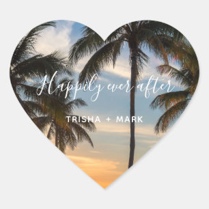 Sticker Cœur Mariage sur la Plage « Heureux pour Toujours » Aut