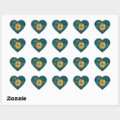 Sticker Cœur Mariage Turquoise Peacock monogramme (Feuille)