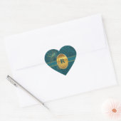 Sticker Cœur Mariage Turquoise Peacock monogramme (Enveloppe)