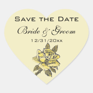 Sticker Cœur Mariage vintage, Jaune Antique Jardin Rose Wreath
