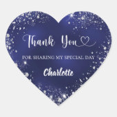Sticker Cœur Marine bleu argent coeur parties scintillant merci (Devant)