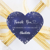 Sticker Cœur Marine bleu argent coeur parties scintillant merci