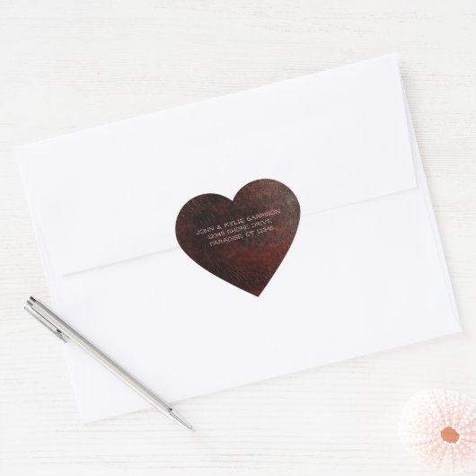 Sticker Cœur Marron Chocolat Foncé Cuir Mariage (Enveloppe)