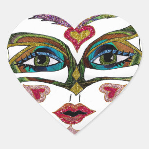 Sticker Cœur Masque à plumes pailleté de Mardi Gras coloré