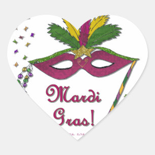 Sticker Cœur Masque de Mardi Gras Plumes Perles