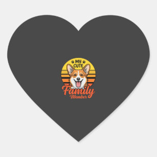 Sticker Cœur Membre de la famille Corgi mignon amateur de chien