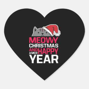 Sticker Cœur Meowy Christmas and Happy New Year