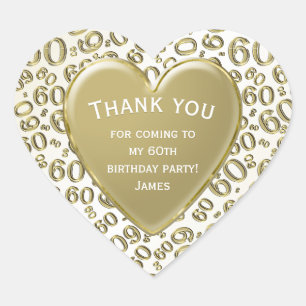 Sticker Cœur Merci - 60e Motif numérique Or et blanc