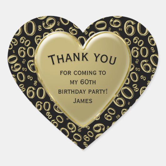 Sticker Cœur Merci - 60e Motif numérique Or et noir (Devant)
