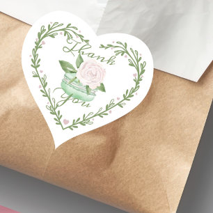 Sticker Cœur Merci Aquarelle Monnaie Florale Macaron Boulangeri