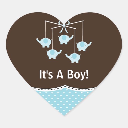 Sticker Cœur Merci bleu et Brown de mobile d'éléphant (Devant)