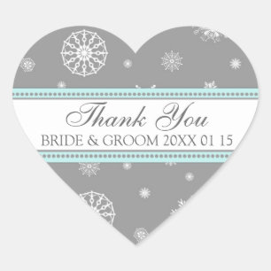 Sticker Cœur Merci bleu gris - Noces d'hiver Balises de préfére