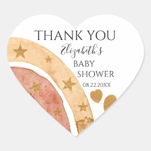 Sticker Cœur Merci de Baby shower arc-en-ciel Boho