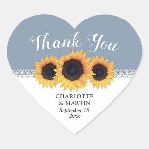 Sticker Cœur Merci de Mariage de tournesol bleu Dusty