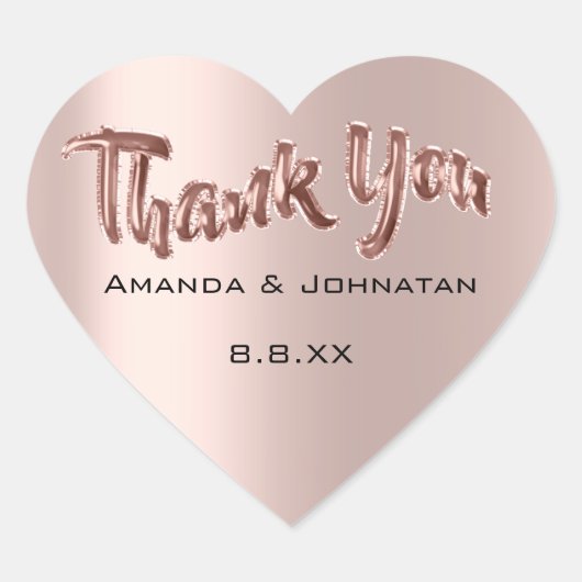 Sticker Cœur Merci De Nom Ballons Rose Mariage Anniversaire (Devant)