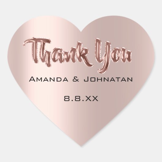 Sticker Cœur Merci de nom Balloons Rose Mariage nuptiale (Devant)