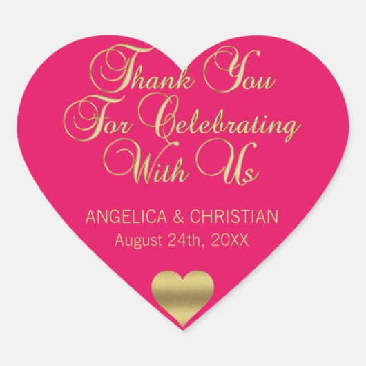 Sticker Cœur MERCI d'or RASPBERRY Phoques Mariages (Devant)