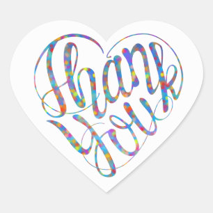 Sticker Cœur Merci en 17 langues sous forme de cœurs