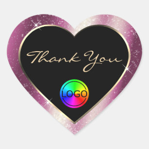 Sticker Cœur Merci et logo chic Parties scintillant Lavender