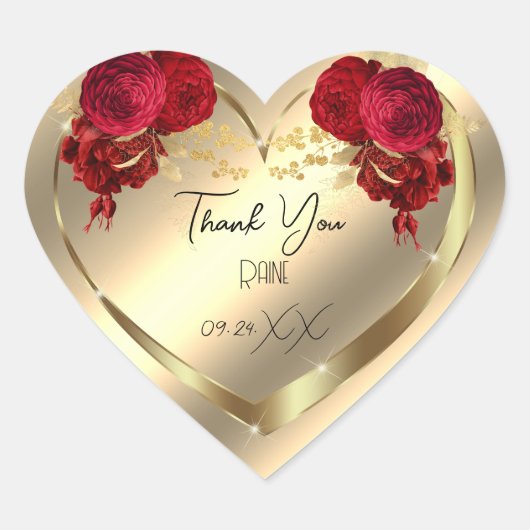 Sticker Cœur Merci Favor Flower Heart Bridal Sweet16th Gold (Devant)