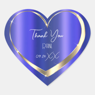 Sticker Cœur Merci Favori Bleu Cœur Doré Mariage Douzième