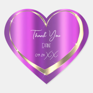 Sticker Cœur Merci Favori Violet Cœur Doré Mariage Douzième