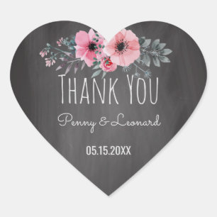 Sticker Cœur Merci Floral Mariage Favor Chalkboard