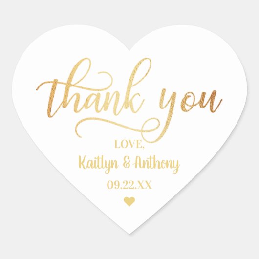 Sticker Cœur Merci Mariage chic Gold Foil (Devant)