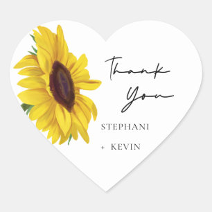 Sticker Cœur Merci Mariage de tournesol
