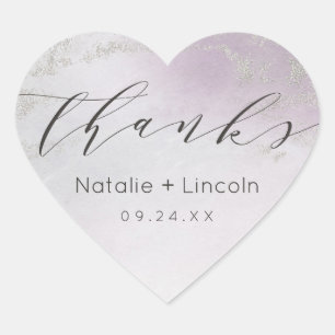 Sticker Cœur Merci Mariage Ombre clair violet argenté