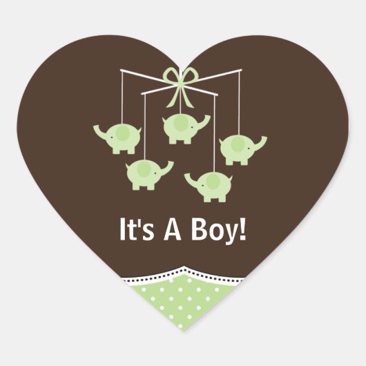 Sticker Cœur Merci mobile Green & Brown Elephant (Devant)