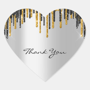 Sticker Cœur Merci Nom Mariage Silver Grey Gold Drivers