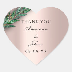 Sticker Cœur Merci Nom Rose Heart Eucalyptus Rustic Mariages