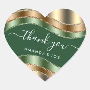 Sticker Cœur Merci Nom Sweet 16ème nuptiale Gold Sage Vert 