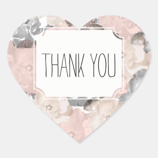Sticker Cœur Merci Rose rose et noir (Devant)