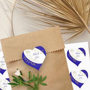 Sticker Cœur Merci Royal Blue and Gold Floral Line Art